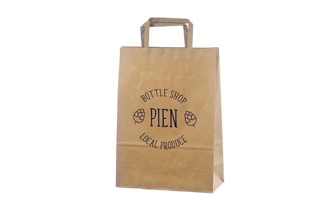 Elegant ekologisk papperskasse med platta handtag i hög kvalitet. Kan fås med personligt tryck. Fl
