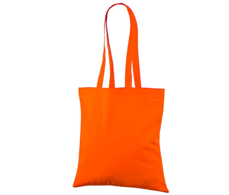 Orangefärgade billiga tygkassar av bomull. Storlek: 38×42 cm