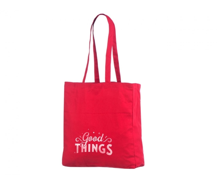 Röda bredbottnade tygkassar av bomull. Storlek 38x10x42 cm