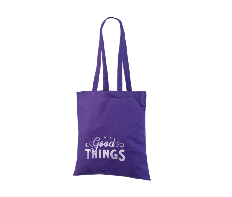 Lila billiga tygkassar av bomull. Storlek: 38×42 cm