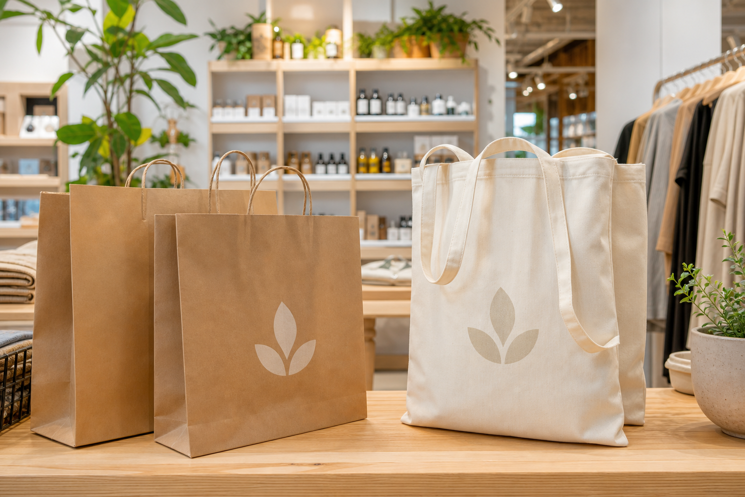 Hållbara kassar i butik