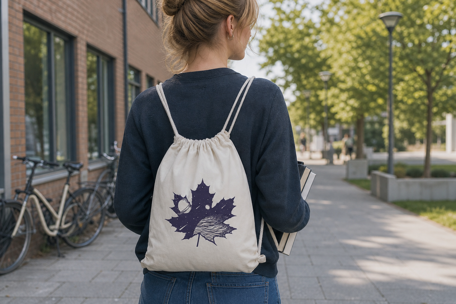 Student med tygkasse